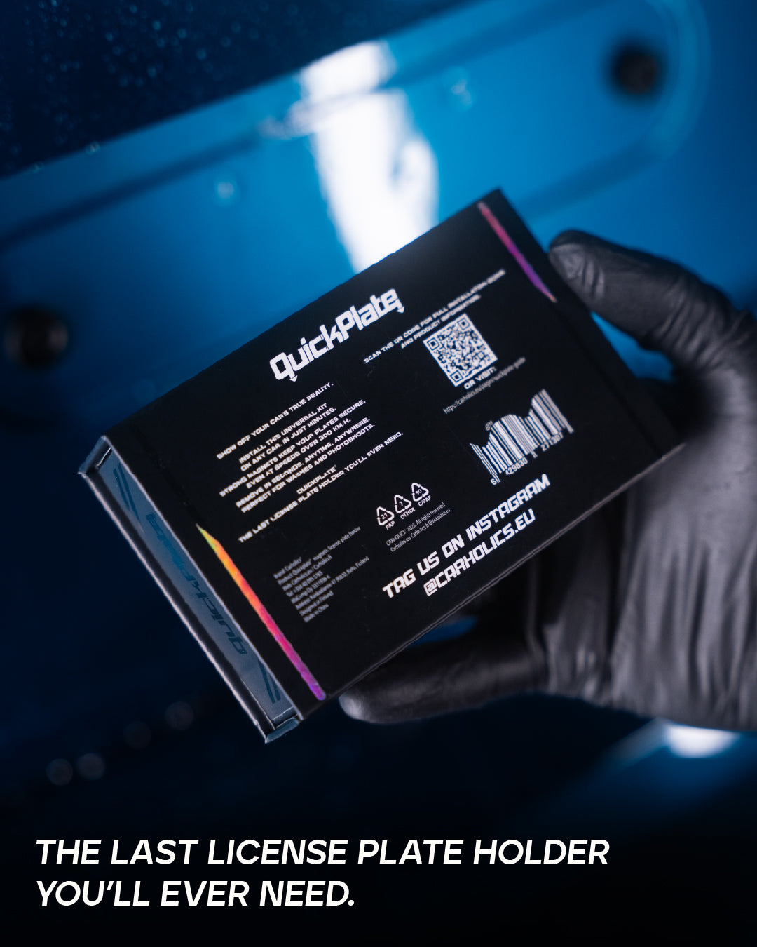 Back of QuickPlate packaging showing product details and Carholics brand information